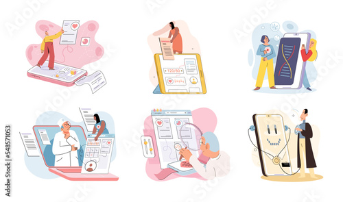 Online medical consultation and support metaphor. Online doctor. Healthcare services, Ask doctor. Tele medicine e-health service. Therapist videocalling phone screen. Diagnosis treatment of patients