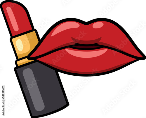 Red lipstick and woman lips. Beauty fashion sticker