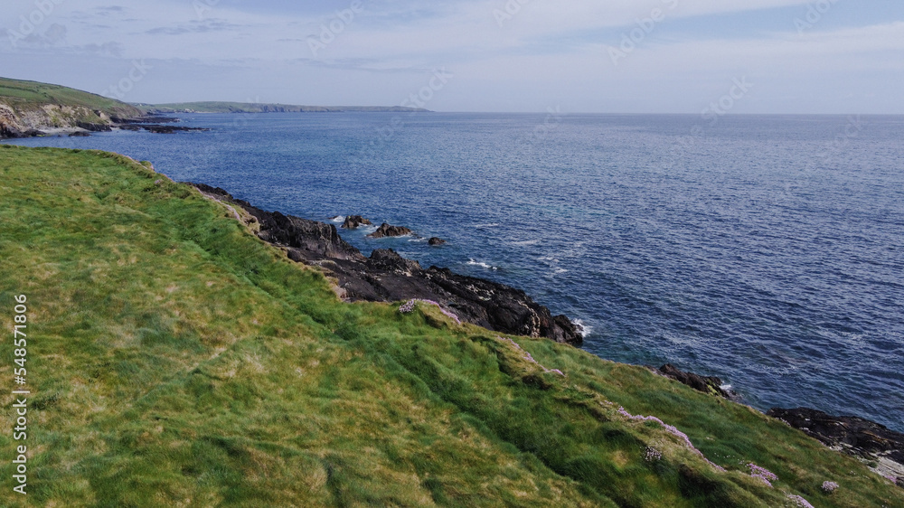 Beautiful views along the route of the Wild Atlantic Way. The green shores of Ireland. Seascape. Drone point of view. Beautiful views along the route of the Wild Atlantic Way. The green shores of Ireland. Seascape. Drone point of view.