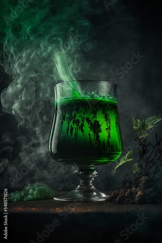 Green poison in the glass. Toxic concept