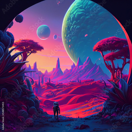 Beautiful Organic Alien Planet with people exploring the unknown