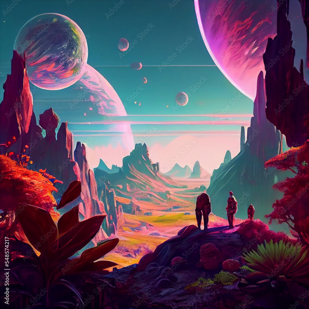 Beautiful Organic Alien Planet with people exploring the unknown