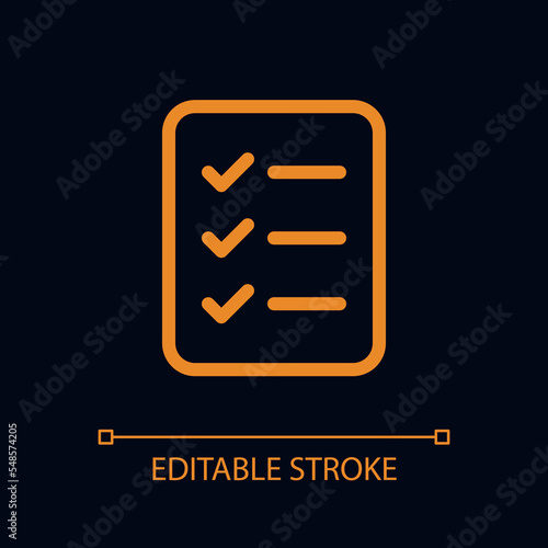 Checklist of completed tasks pixel perfect glassmorphism ui icon for dark theme. Color filled line element with transparency. Isolated vector pictogram for night mode. Editable stroke. Arial font used