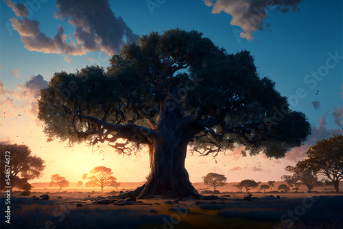 sunset in the forest yggdrasil tree