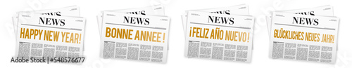New Year's greetings on newspaper in four languages