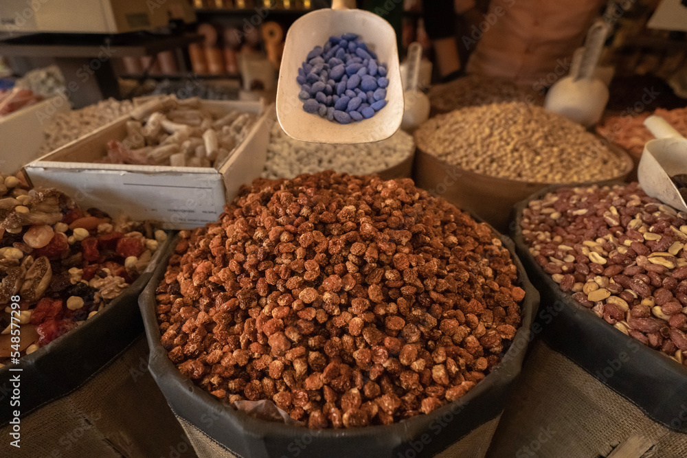 sun-dried mulberry and nuts in market