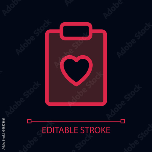 Health record pixel perfect glassmorphism ui icon for dark theme. Color filled line element with transparency. Isolated vector pictogram for night mode. Editable stroke. Arial font used