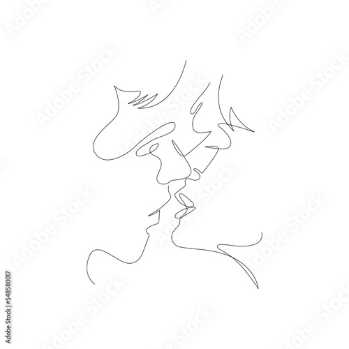 Couple in love. Romantic portrait of lovers in a kiss. Symbol of love, family and unity. Minimalism style. Suitable for decoration, tattoos, albums, cards, wallpapers, banners, printing on t-shirts.