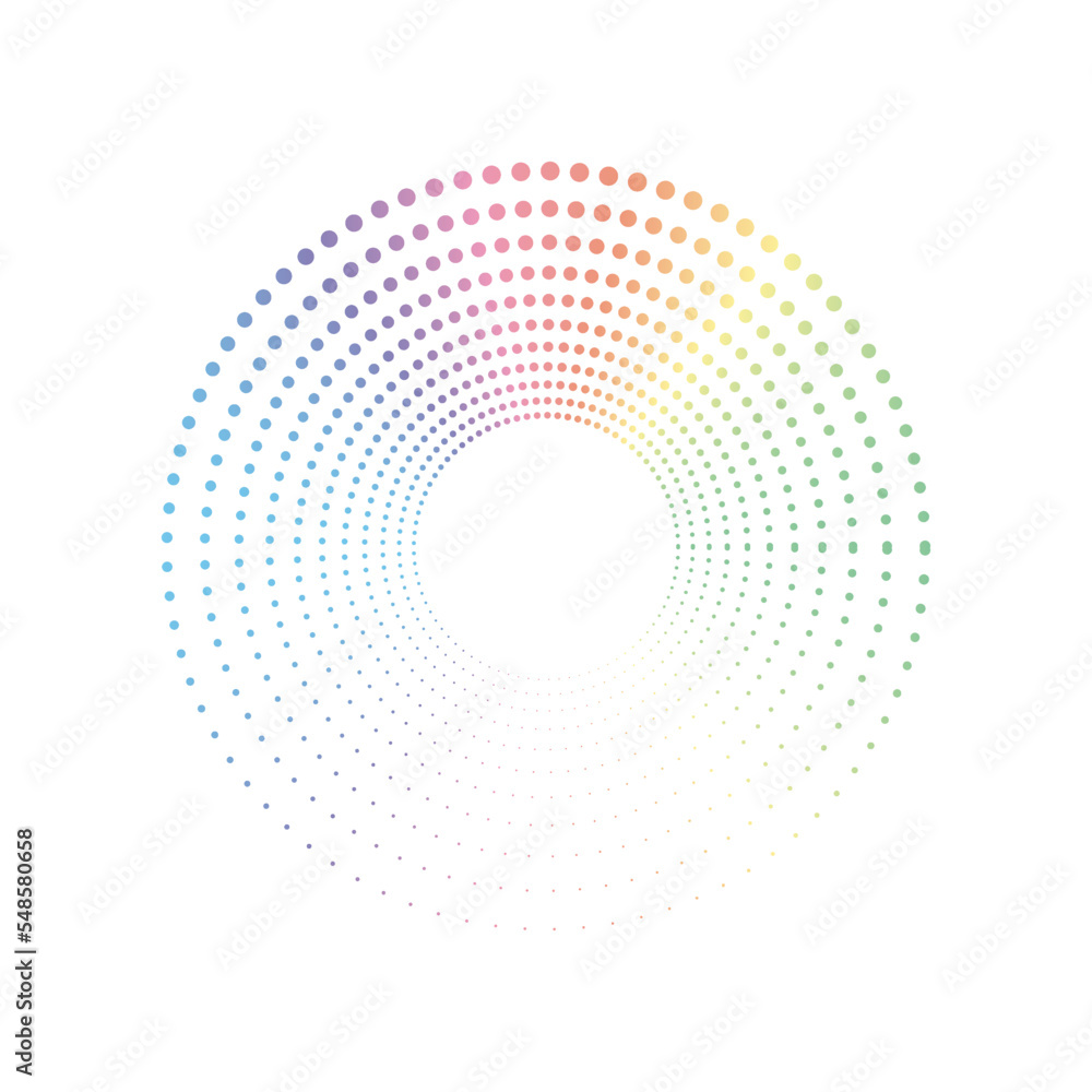 Rainbow pastel dot circle logo halftone on the white background. Vector illustration.