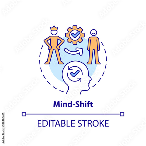 Mind shift concept icon. Life altering. Removing self imposed limitation tip abstract idea thin line illustration. Isolated outline drawing. Editable stroke. Arial, Myriad Pro-Bold fonts used