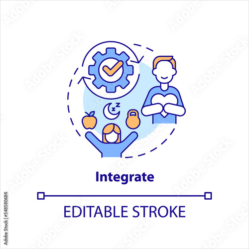 Integrate concept icon. Personal growth. Overcoming self imposed obstacles tip abstract idea thin line illustration. Isolated outline drawing. Editable stroke. Arial, Myriad Pro-Bold fonts used