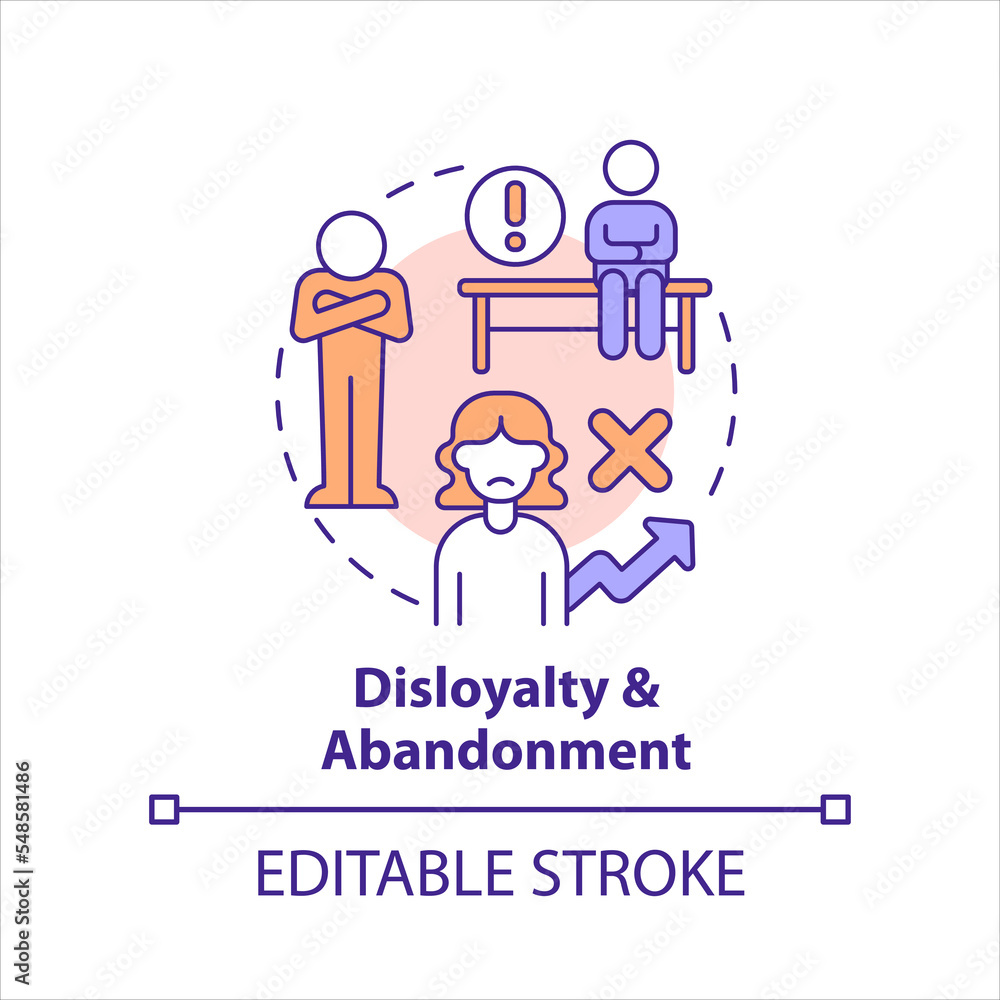 Disloyalty and abandonment concept icon. Hidden barrier. Upper limit problem abstract idea thin line illustration. Isolated outline drawing. Editable stroke. Arial, Myriad Pro-Bold fonts used Disloyalty and abandonment concept icon. Hidden barrier. Upper limit problem abstract idea thin line illustration. Isolated outline drawing. Editable stroke. Arial, Myriad Pro-Bold fonts used
