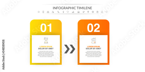 Modern simple infographic with 2 rectangles. 3D concept graphic process template with two steps and arrows. Graphic timeline for app, website, interface, levels, diagram, banner, presentations
