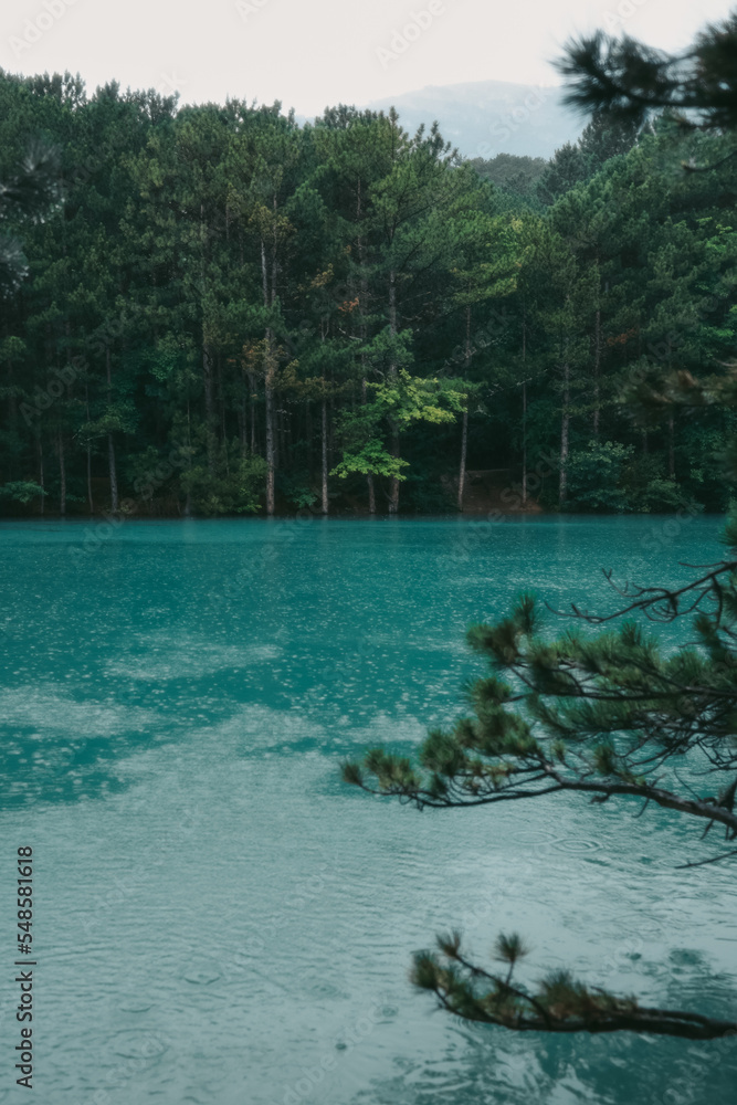 Turquoise mountain lake in the middle of the forest.