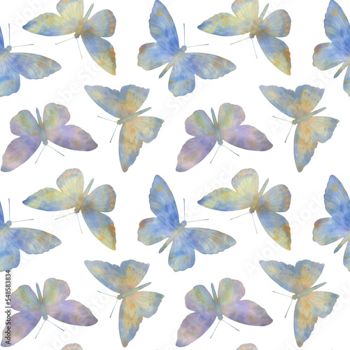 Abstract seamless pattern, watercolor butterflies.