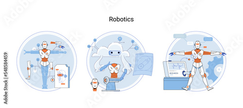 Robotics scientific and technical, metaphor production and application of robots. Programmable mechanical device building robot in lab. Robotic arm industrial smart manufacture. Cyber-physical systems