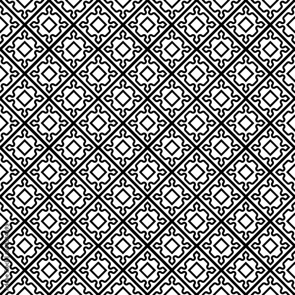 Black and white seamless pattern texture. Greyscale ornamental graphic design. Mosaic ornaments. Pattern template. Vector illustration. EPS10. Black and white seamless pattern texture. Greyscale ornamental graphic design. Mosaic ornaments. Pattern template. Vector illustration. EPS10.