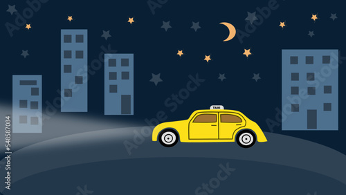 Fototapeta Naklejka Na Ścianę i Meble -  yellow car in the night city as a taxi