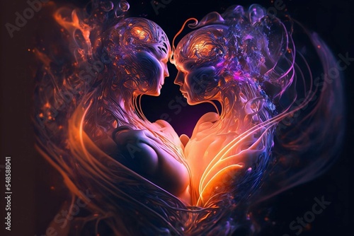 Soulmates embracing in the light of the divine spirit v15
