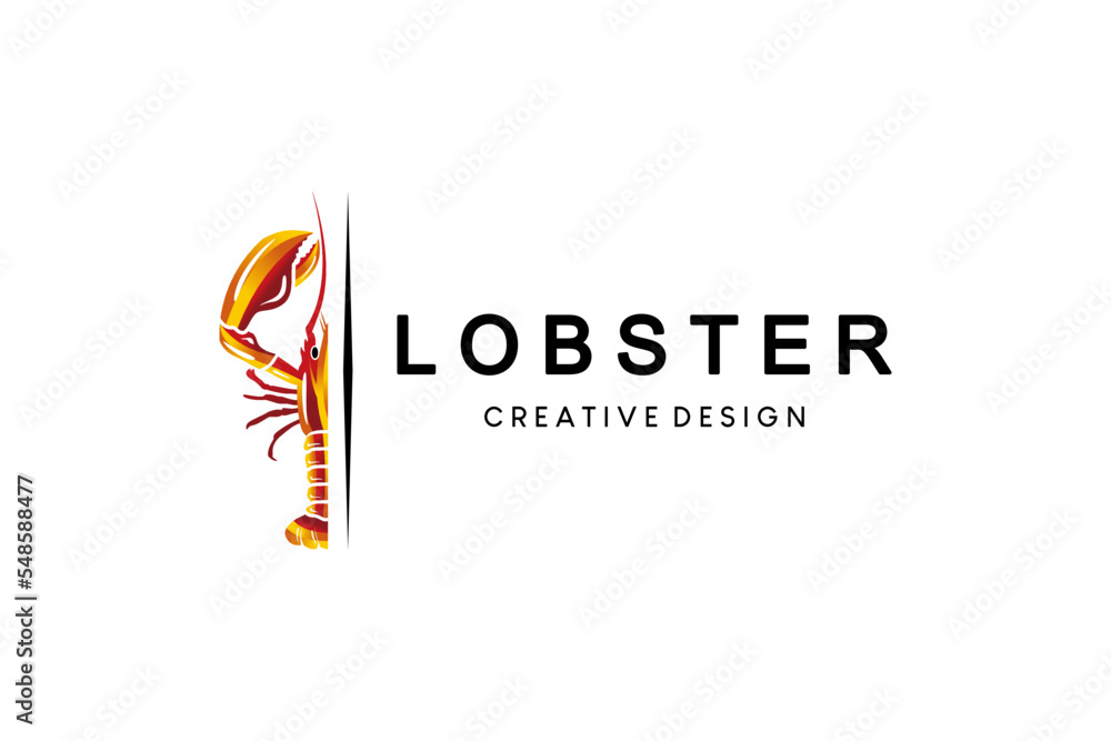 Obraz premium Lobster logo design with half colorful concept, lobster and seafood restaurant logo