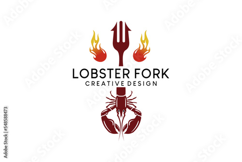 Lobster logo in vintage style, lobster and fork combination logo template design