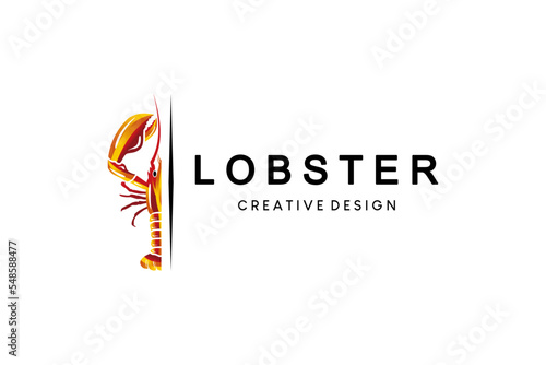 Lobster logo design with half colorful concept, lobster and seafood restaurant logo