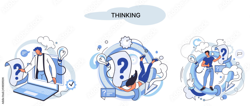 Problem solving metaphor, wondering or thinking, planning or pondering ...