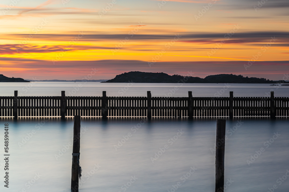 Naklejka premium Poles standing in water at empty harbour