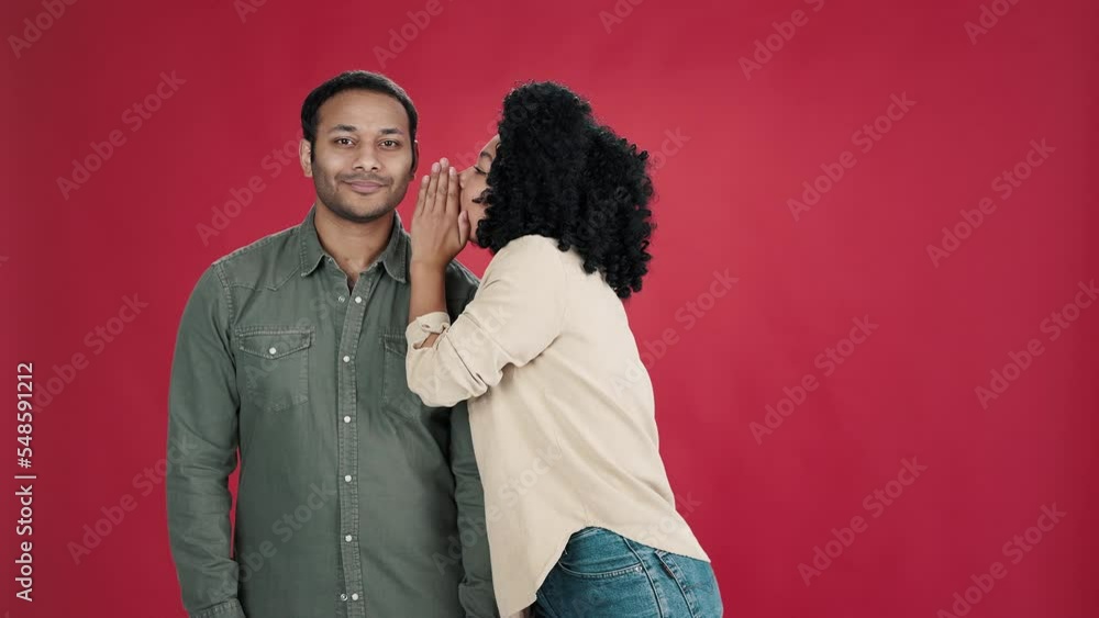 Woman tells secret and Indian man closes mouth on lock Woman tells secret and Indian man closes mouth on lock