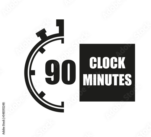 90 Minutes timers clock. Time measure digital. Chronometer vector icon black isolated on white background.