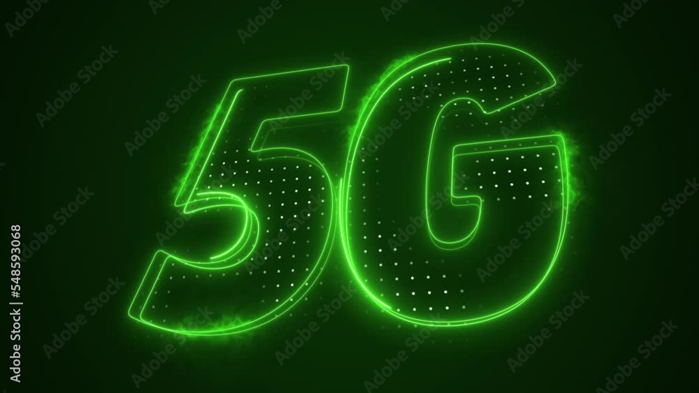 Neon Green 5G Mobile Data Internet Icon 3D Moving Outline Loop Background Neon Green 5G Mobile Data Internet Icon 3D Moving Outline Loop Background