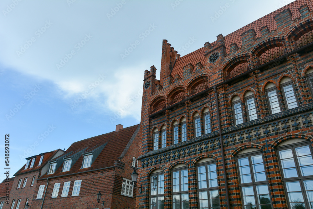 House facades and houses in the historic Hanseatic city of Wismar, Germany