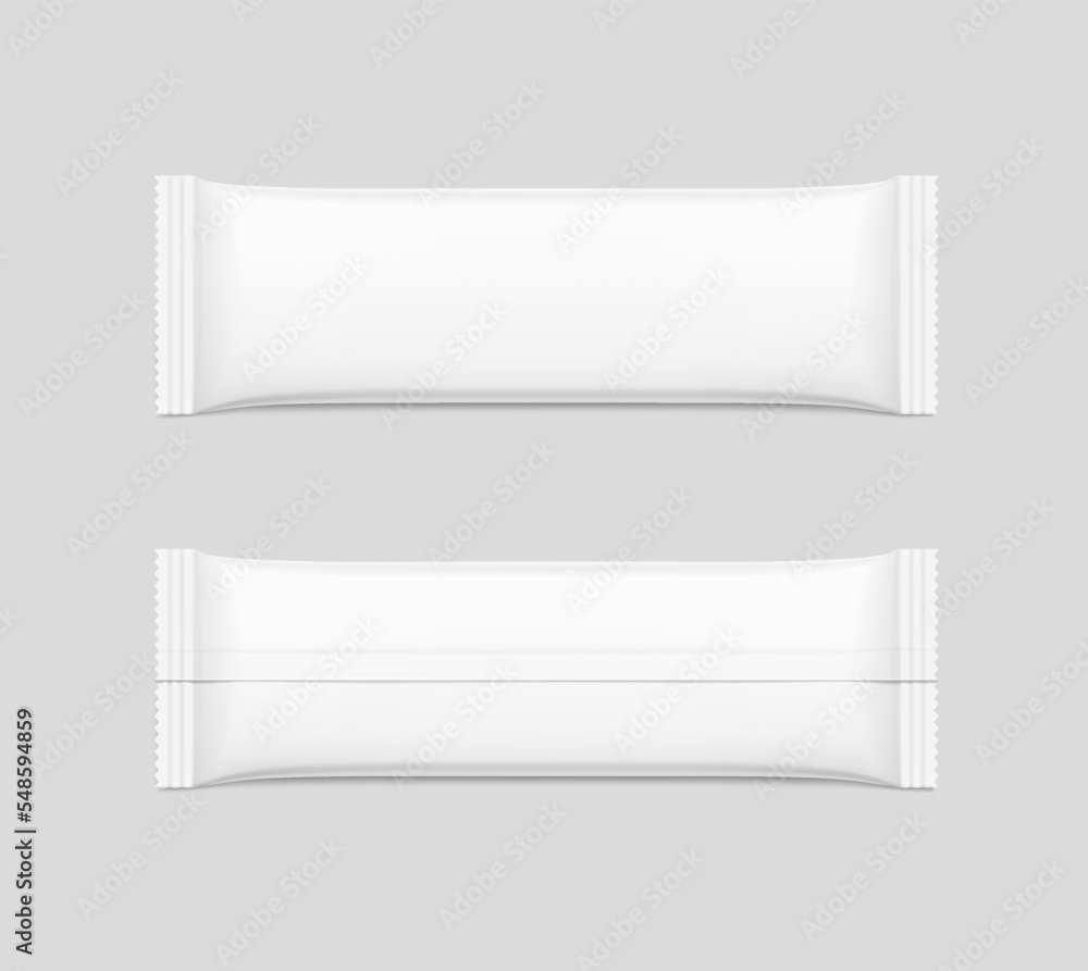 Realistic flow pack mockup. Front and back side. Vector illustration. Can be use for your design, promo, adv and etc. EPS10. Realistic flow pack mockup. Front and back side. Vector illustration. Can be use for your design, promo, adv and etc. EPS10.