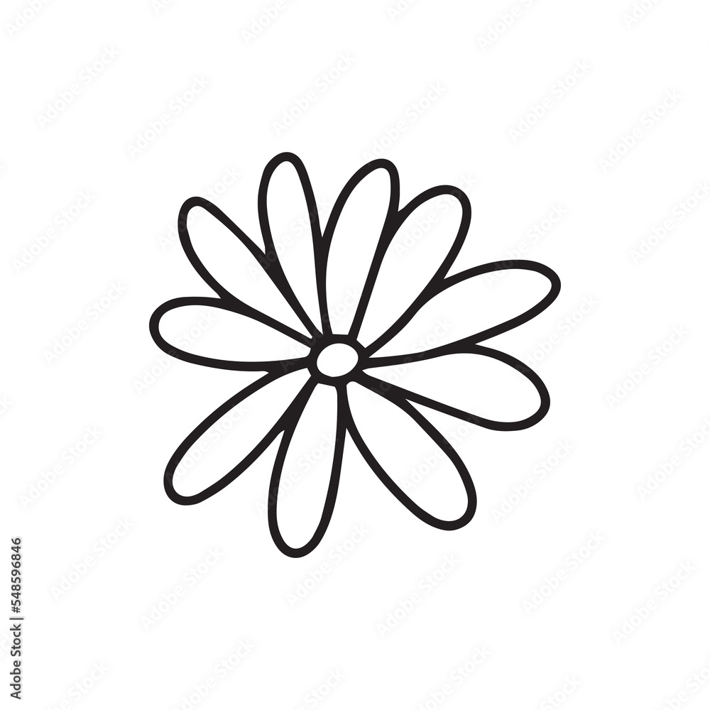 Vector doodle simple flower clipart. Hand drawn cute flower isolated