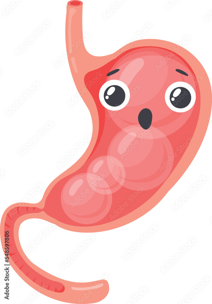 Bloated stomach cartoon character. Digestive problem mascot Bloated stomach cartoon character. Digestive problem mascot