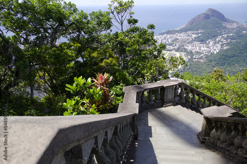 Stairs and railing at Christ the Redeemer and Corcovado in the city of Rio de Janeiro in Brazil