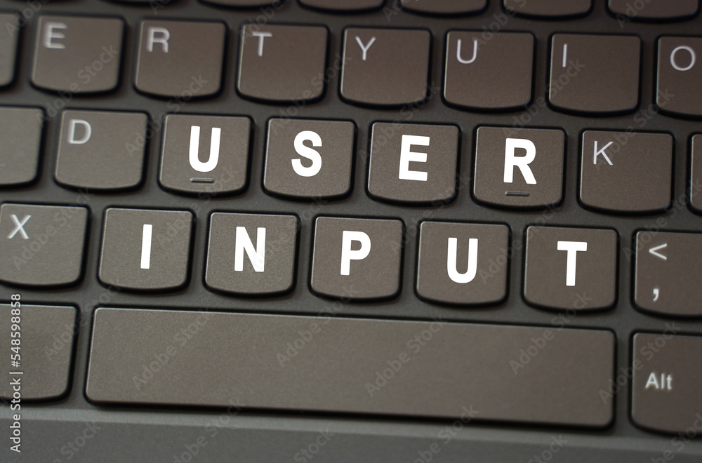 On the black keyboard, the inscription is highlighted in white - USER INPUT On the black keyboard, the inscription is highlighted in white - USER INPUT
