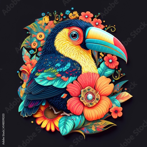 flat colorful tucan or toucan bird illustration for sticker, labels, label. isolated background