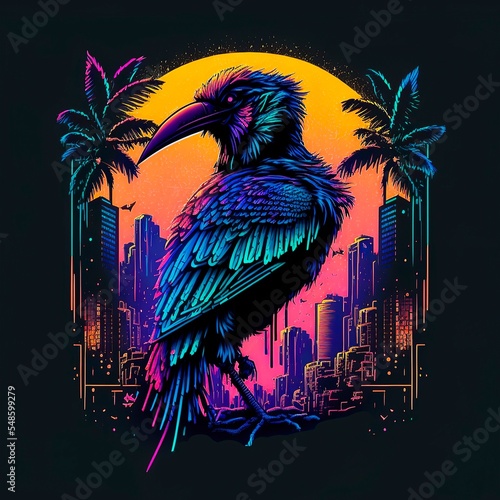cyberpunk tucan or toucan bird illustration for tshirt or esport logo, game banner, or webiste. isolated in black background photo