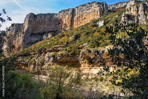 Foz or canyon of Lumbier in autumn, formed by the Irati river. Limestone gorge. Magical place in Navarra, Spain