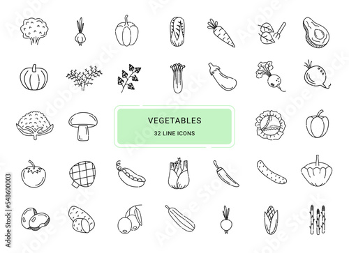 Vegetables, 32 line vector icons © O.M-lova