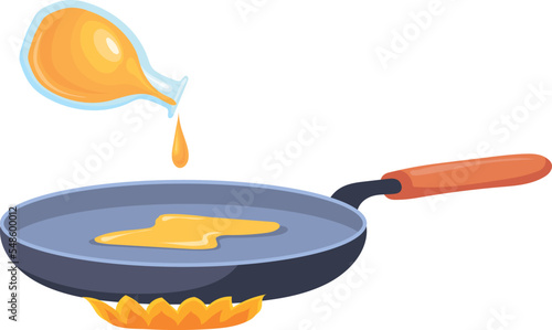Add oil on frying pan. Cartoon recipe icon