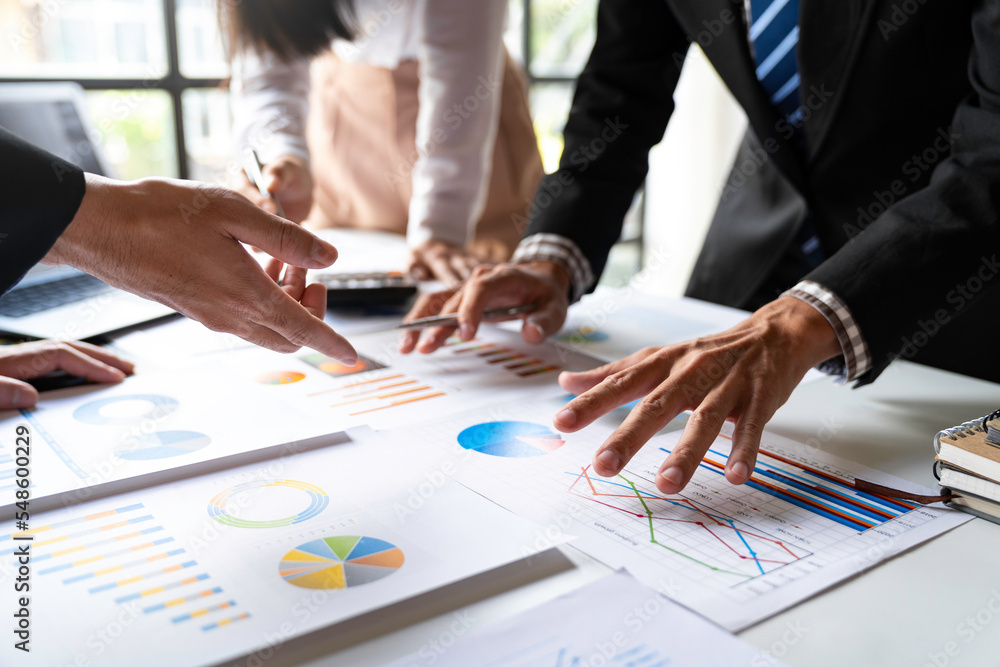 Professional executive Business colleague team working and analyzing with new project of accounting finance, Idea presentation and meeting strategy plan of financial business investment Professional executive Business colleague team working and analyzing with new project of accounting finance, Idea presentation and meeting strategy plan of financial business investment