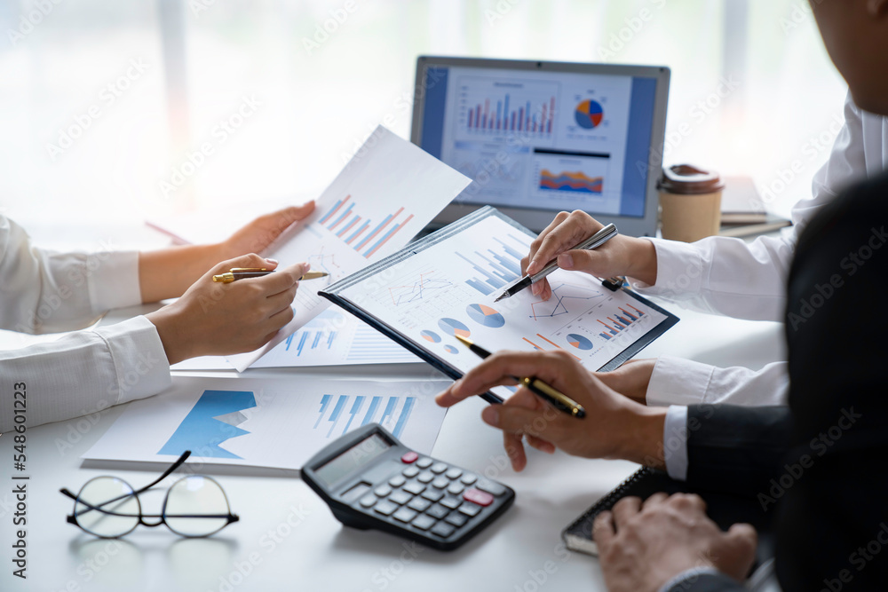 business people meeting in the office Calculate the tax and income of the company's investment. Strategic Planning and Brainstorming colleague concept, report, analyze graph plans business people meeting in the office Calculate the tax and income of the company's investment. Strategic Planning and Brainstorming colleague concept, report, analyze graph plans