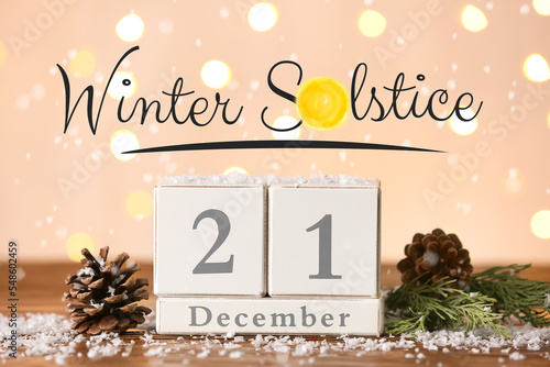 Fotografija Calendar with date of winter solstice on light background