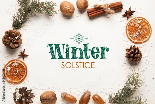 Canvastavla Beautiful greeting card for Winter Solstice celebration with natural decorations