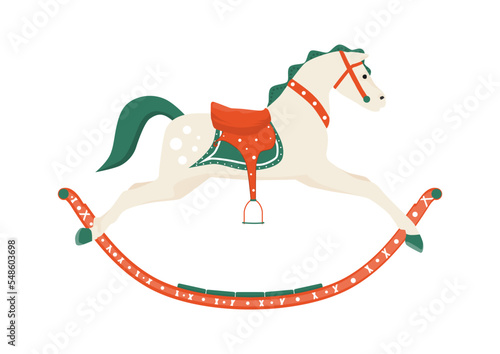 Cartoon Christmas rocking horse toy. Vector.