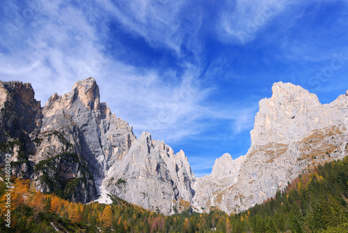 View of Pale di San Martino in the Dolomites, Italy, Europe