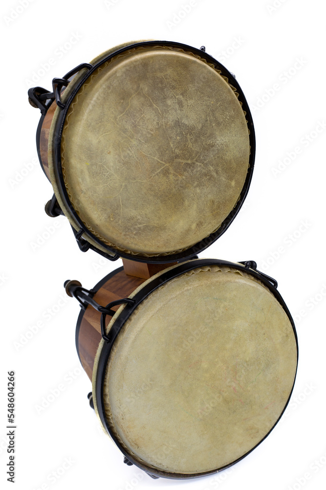 Set of Bongo Drums Isolated on a White Background. Latin percussion.. a bongo in isolation on a white background.  Music education and instruments.