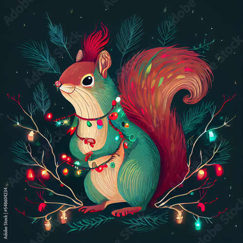 Cute Christmas Card, handdrawn Woodland character